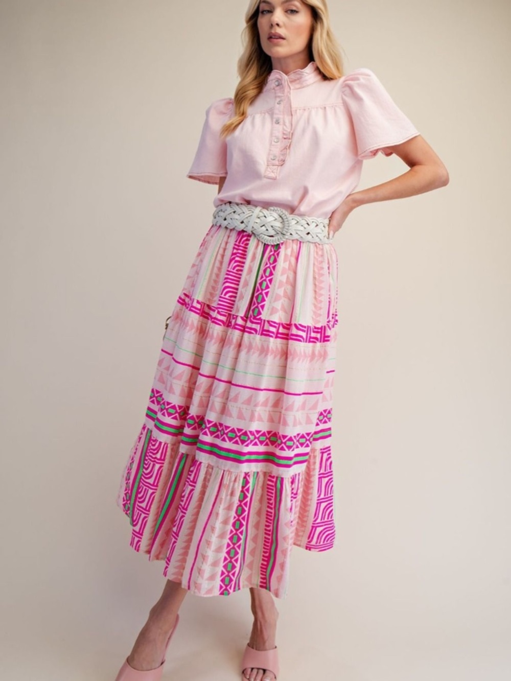 "The Christine" Pink Geometric Stripes Skirt